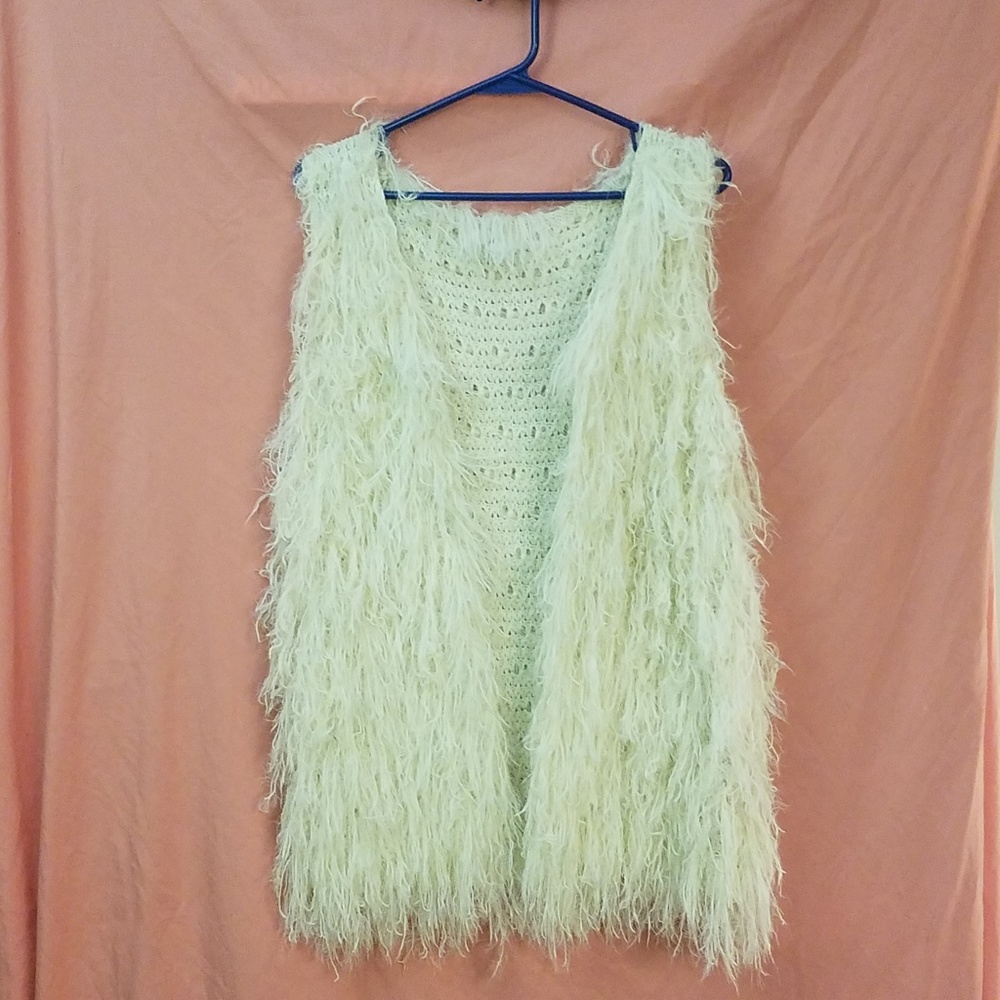 White shag vest